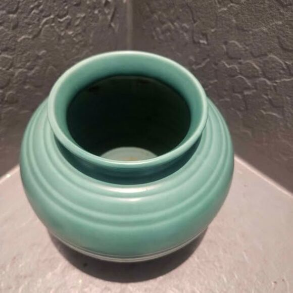 Glazed Teal Pottery Vase 6" - Picture 2 of 6